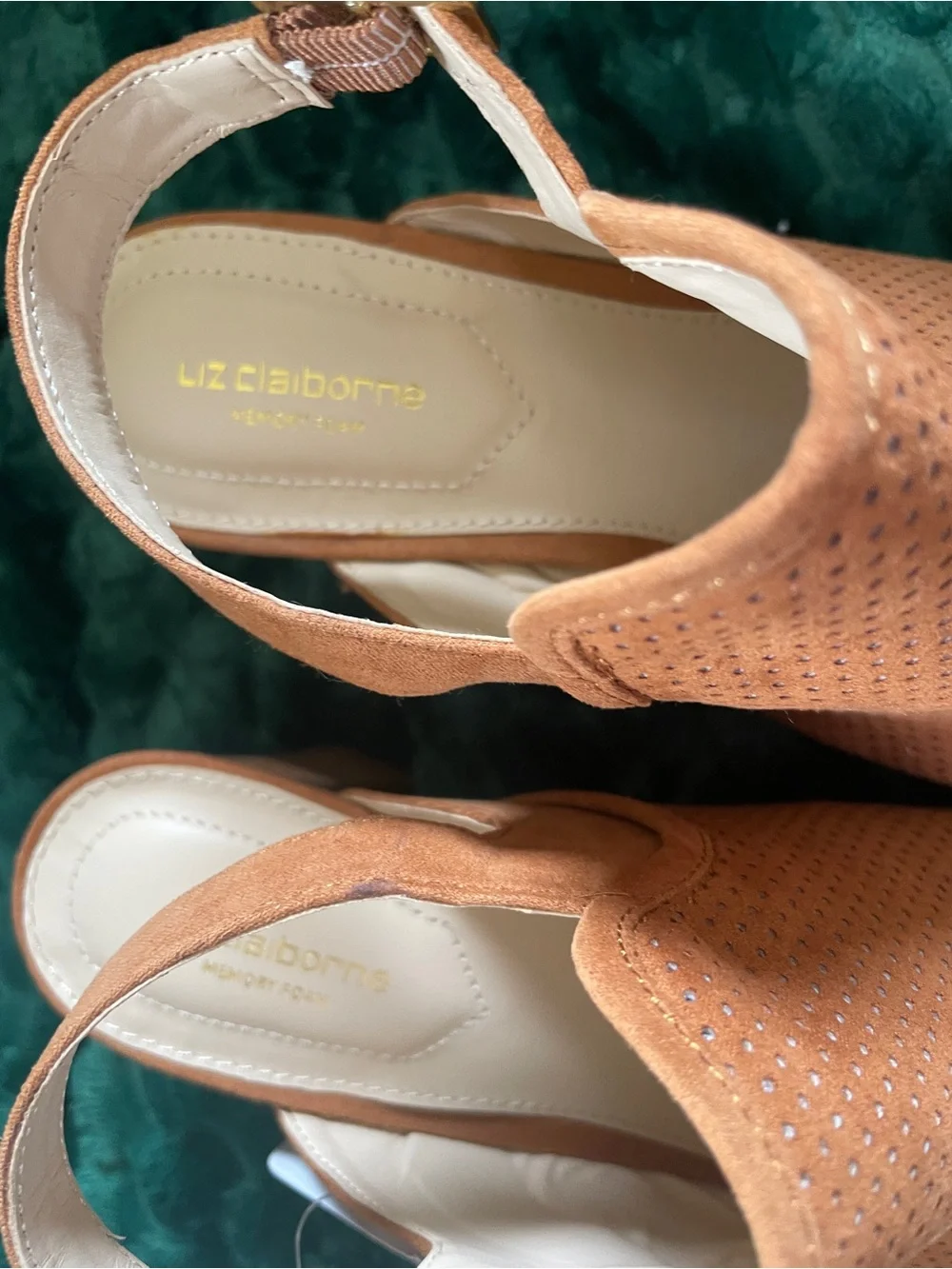 NWT Liz Claiborne Women’s Tan Suede Peep-Toe Slingback Heeled Booties size 8